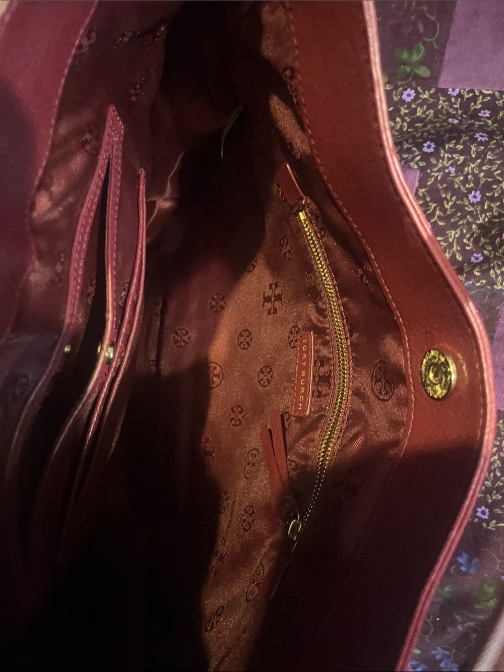 Tory Burch Deep Burgundy Leather Hobo with Gold Logo - Picture 6 of 7